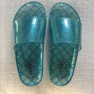 clear glitter jellies jelly slides slider sandals